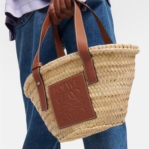 Loewe Woven Basket Tote with Brown Leather